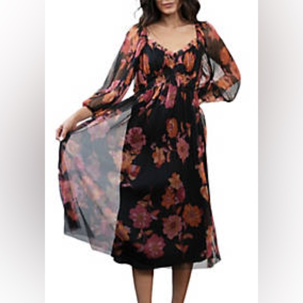 DR2 by Daniel Rainn Floral Tulle Dress with Long Sleeves
